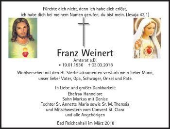 Traueranzeige von Franz Weinert von Trauerportal Rhein Main Presse