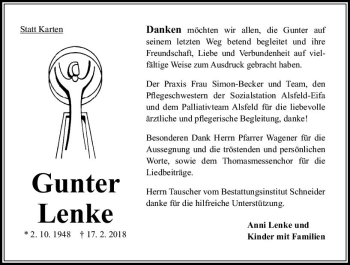 Traueranzeige von Gunter Lenke von VRM Trauer