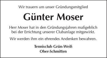 Traueranzeige von Günter Moser von  Kreisanzeiger