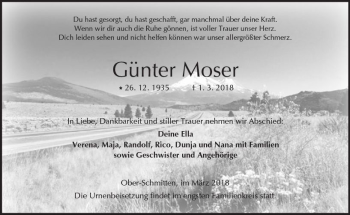 Traueranzeige von Günter Moser von  Kreisanzeiger