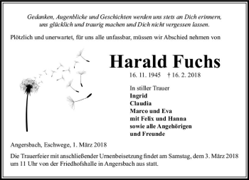Traueranzeige von Harald Fuchs von VRM Trauer