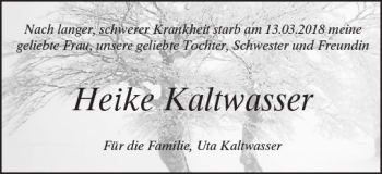 Traueranzeige von Heike Kaltwasser von Trauerportal Rhein Main Presse