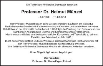 Traueranzeige von Helmut Münzel von Trauerportal Rhein Main Presse