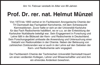 Traueranzeige von Helmut Münzel von Trauerportal Rhein Main Presse