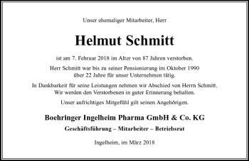Traueranzeige von Helmut Schmitt von Trauerportal Rhein Main Presse
