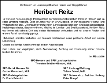 Traueranzeige von Heribert Reitz von  Camberger Anzeiger