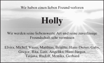 Traueranzeige von Holly  von Trauerportal Rhein Main Presse