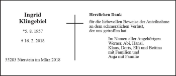 Traueranzeige von Ingrid Klingebiel von Trauerportal Rhein Main Presse