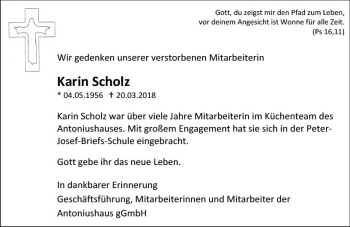 Traueranzeige von Karin Scholz von Trauerportal Rhein Main Presse