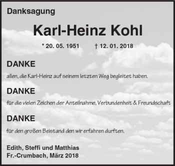 Traueranzeige von Karl-Heinz Kohl von Trauerportal Rhein Main Presse