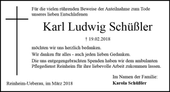 Traueranzeige von Karl Ludwig Schüßler von Trauerportal Rhein Main Presse