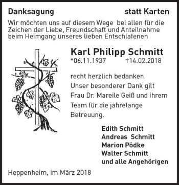 Traueranzeige von Karl Philipp Schmitt von Trauerportal Rhein Main Presse