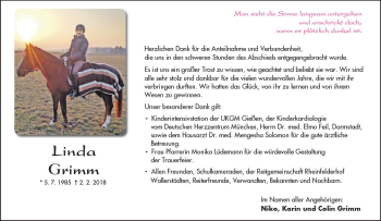 Traueranzeige von Linda Grimm von Trauerportal Rhein Main Presse