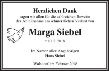 Traueranzeige von Marga Siebel von  Camberger Anzeiger