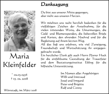 Traueranzeige von Maria Kleinfelder von Trauerportal Rhein Main Presse
