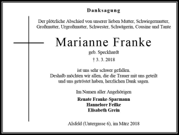 Traueranzeige von Marianne Franke von VRM Trauer