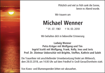 Traueranzeige von Michael Wenner von Trauerportal Rhein Main Presse