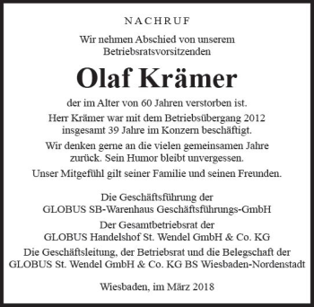 Traueranzeige von Olaf Krämer von Trauerportal Rhein Main Presse