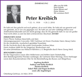 Traueranzeige von Peter Kreibich von  Kreisanzeiger