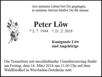 Traueranzeige von Peter Löw von Trauerportal Rhein Main Presse