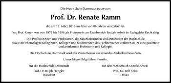 Traueranzeige von Renate Ramm von Trauerportal Rhein Main Presse