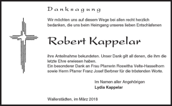 Traueranzeige von Robert Kappelar von Trauerportal Rhein Main Presse
