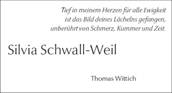 Traueranzeige von Silvia Schwall-Weil von Trauerportal Rhein Main Presse