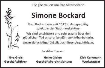 Traueranzeige von Simone Bockard von Trauerportal Rhein Main Presse