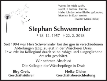 Traueranzeige von Stephan Schwemmler von Trauerportal Rhein Main Presse