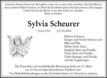 Traueranzeige von Sylvia Scheurer von Trauerportal Rhein Main Presse