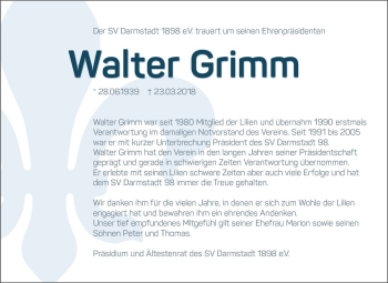 Traueranzeige von Walter Grimm von Trauerportal Rhein Main Presse