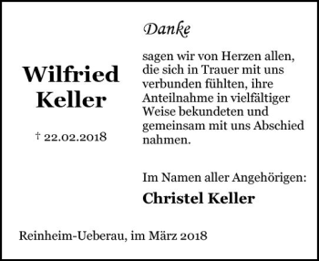 Traueranzeige von Wilfried Keller von Trauerportal Rhein Main Presse