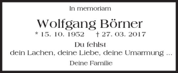 Traueranzeige von Wolfgang Börner von Trauerportal Rhein Main Presse