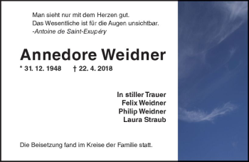 Traueranzeige von Annedore Weidner von Trauerportal Rhein Main Presse
