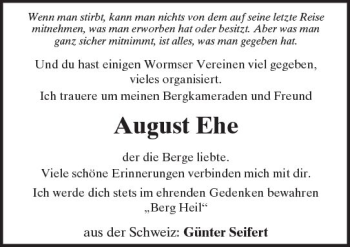 Traueranzeige von August Ehe von Trauerportal Rhein Main Presse