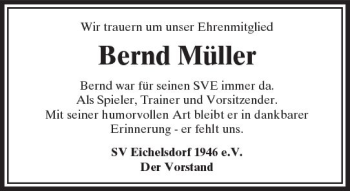 Traueranzeige von Bernd Müller von  Kreisanzeiger