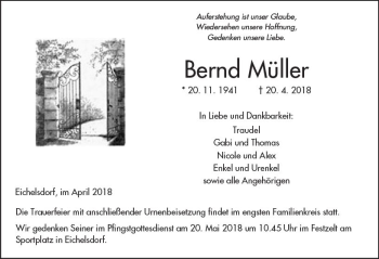 Traueranzeige von Bernd Müller von  Kreisanzeiger