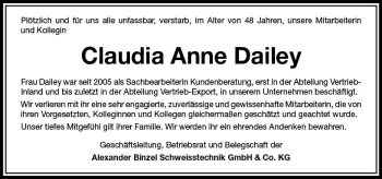Traueranzeige von Claudia Anne Dailey von  Gießener Anzeiger