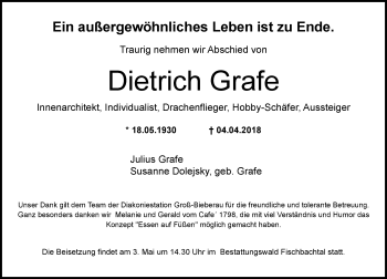 Traueranzeige von Dietrich Grafe von Trauerportal Rhein Main Presse