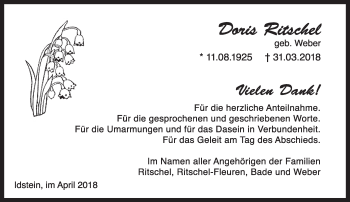 Traueranzeige von Doris Ritschel von Trauerportal Rhein Main Presse
