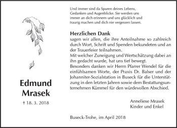 Traueranzeige von Edmund Mrasek von  Gießener Anzeiger