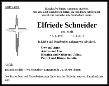 Traueranzeige von Elfriede Schneider von VRM Trauer