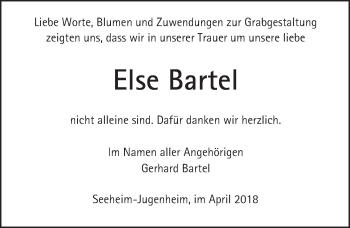 Traueranzeige von Else Bartel von Trauerportal Rhein Main Presse