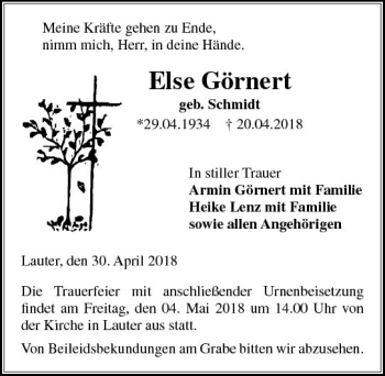 Traueranzeige von Else Görnert von  Gießener Anzeiger