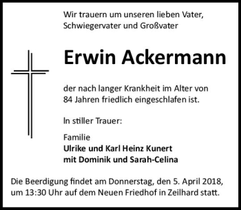 Traueranzeige von Erwin Ackermann von Trauerportal Rhein Main Presse