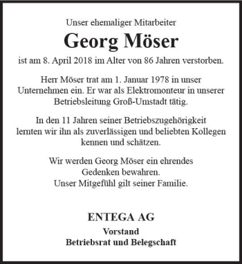 Traueranzeige von Georg Möser von Trauerportal Rhein Main Presse