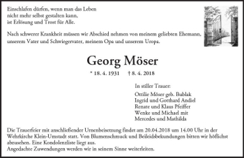 Traueranzeige von Georg Möser von Trauerportal Rhein Main Presse