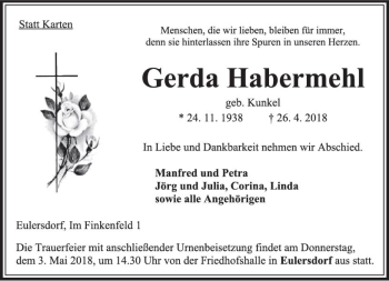 Traueranzeige von Gerda Habermehl von VRM Trauer
