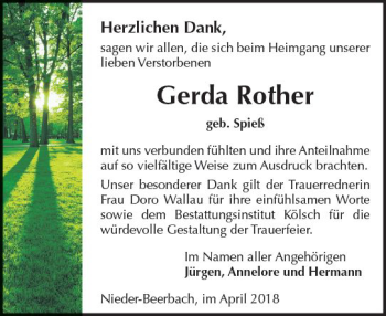 Traueranzeige von Gerda Rother von Trauerportal Rhein Main Presse