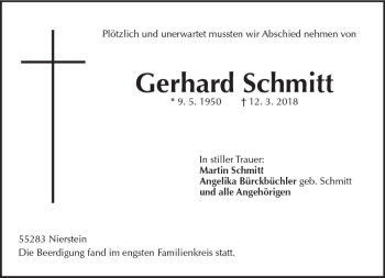 Traueranzeige von Gerhard Schmitt von Trauerportal Rhein Main Presse